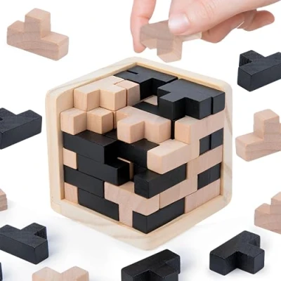 Afbeelding van MINGZE IQ PUZZEL, 54 Stuks T Vorm Blokken Combinaties 3D Houten Educatief Speelgoed Vergadering En Ontvlechting Brain Teaser Puzzel Intellectual Educational Zwart Wit Voor Kids Volwassenen