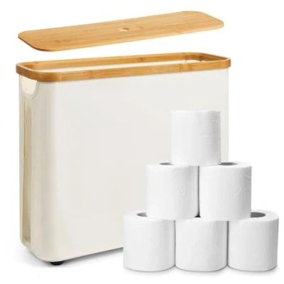 Afbeelding van Opbergmand voor toiletpapier, bamboe badkamerorganizer, toiletpapierhouder met deksel
