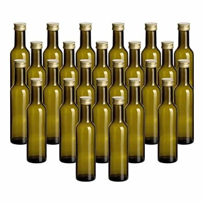Afbeelding van gouveo Set van 24 glazen flessen 250 ml Caesar antiek met deksel goudkleurig kleine fles 0,25 l schroefdop voor likeur, jenever, olie, azijn