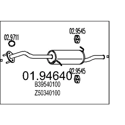 Afbeelding van MTS 01.94640 Einddemper 1140mm MAZDA: 323 S V Sedan (BA) 1.3 16V, 1.5 16V 1994 1998