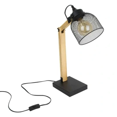 Afbeelding van Home deco factory bureaulamp H38 cm zwart metaal en hout tafellamp