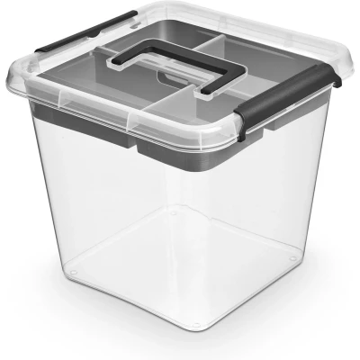 Afbeelding van ORPLAST SimpleStore Doos 13 Liter met handvat, clips en insert 29 x 26 cm transparant / grijs