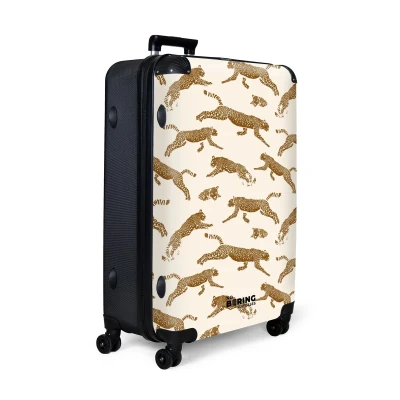 Afbeelding van NoBoringSuitcases.com® Koffer groot Reiskoffer lichtgewicht Beige met panters Rolkoffer 4 wielen Grote trolley XL 98 liter bagage