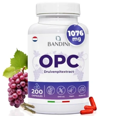 Afbeelding van Bandini® OPC supplement (95%) Druivenpitextract met vitamine C 200 veganistische capsules Pure van Italiaanse druiven Antioxidant voor de bloedsomloop, oligomeer proanthocyanidine 95%