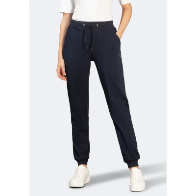 Afbeelding van Comfortabele dames vrijetijdsbroek met boorden Blauw Maat 48