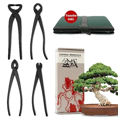 Afbeelding van bonsai gereedschapsset, professioneel, 4 delig, van staal, met praktische opbergtas, traditioneel gereedschap, ideaal voor draden, takken, knoppen en wortels