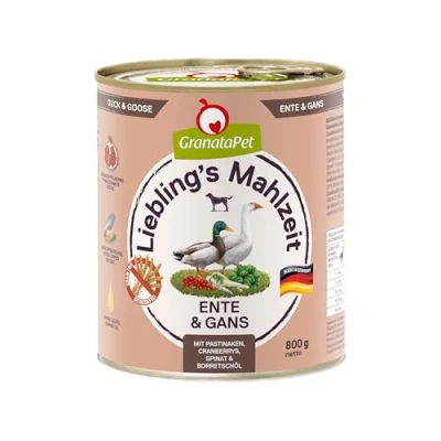 Afbeelding van GranataPet Lieblings&#039;s Maaltijd Eend &amp; Gans, natvoer voor honden, hondenvoer zonder granen en suikertoevoegingen, volledig voer, 6 x 800 g