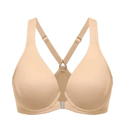 Afbeelding van DELIMIRA Women&#039;s Front Closure Racerback Naadloze Beugel Ongevoerde Plunge Full Coverage Bra Warm Beige 85F
