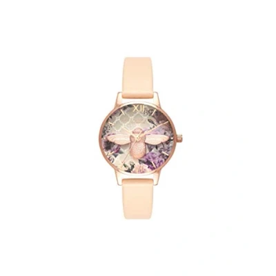 Afbeelding van Olivia Burton Womens analoge Japanse Quartz horloge met lederen band OB16EG98, Perzik &amp; Rose Goud