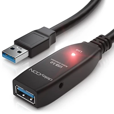 Afbeelding van deleyCON 5m USB 3.0 Verlengkabel Repeaterkabel Actief met Signaalversterker 5 GBit/s Extension Cable A naar Connector Zwart