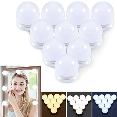 Afbeelding van DIWUJI Led spiegellampenset, Hollywood stijl, USB kabel, 10 lampen met dimfunctie, 3 kleurmodi en helderheid, doe het zelf spiegelverlichting voor make upspiegel, uptafel (geen spiegel