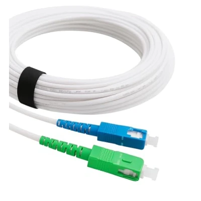 Afbeelding van Elfcam® Glasvezelkabel/verlengkabel (Freebox) Singlemode Simplex SC APC naar UPC Versterkte afscherming en stekker Zeer betrouwbaar verlies Wit, 20M