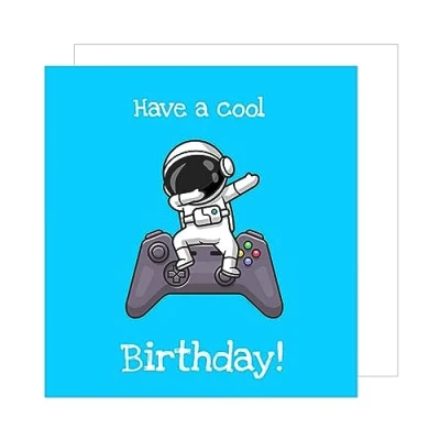 Afbeelding van Edition Seidel Premium vierkante verjaardagskaart met envelop. Wenskaart Happy Birthday bilet kaart man vrouw tieners kinderen gamer controller astronaut (GQ141)