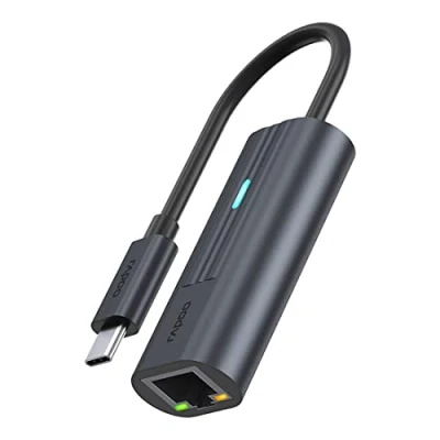 Afbeelding van Rapoo USB C Adapter, naar Gigabit LAN, grijs Desktop accessoire Zwart