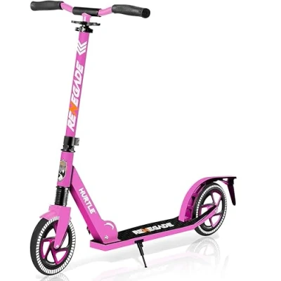 Afbeelding van Hurtle Kinderstep met 2 wielen voor kinderen, jongeren en volwassenen, verstelbaar T stuur, Renegade step antislip stavlak van legering, opvouwbaar draagbaar schouderriem