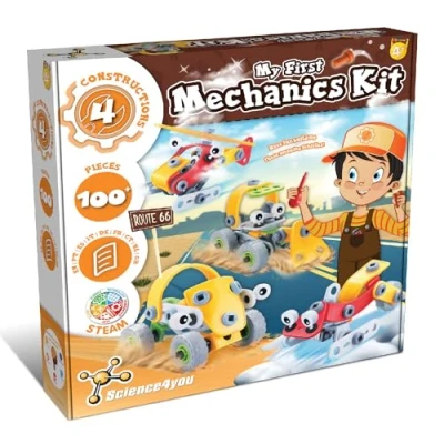 Afbeelding van Science4you Primaire Mechanische Constructiekit voor kinderen +4 jaar Bouwspel met 6 bouwgroepen, inclusief helikopter en ride on auto Knutselen, educatief spel van 4 8