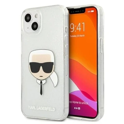 Afbeelding van Glitter Karl Lagerfeld Geschikt voor Apple iPhone 13 Mini hoesje met transparant pictogram