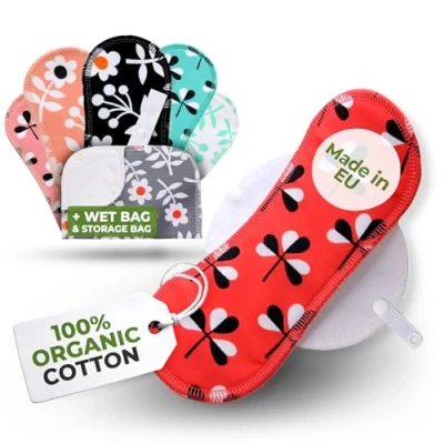 Afbeelding van Herbruikbare Maandverbanden, 6 stuks Kaoten Wasbare stoffen pads met vleugels (grootte S &amp; M), doek Dameshygiëne Inlegkruisje GEMAAKT IN DE EU; Ecologisch en Gezond Periode Servetten voor menstruatie, overvloedige stromen, postpartum; EXTRA Natte Zak