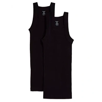 Afbeelding van 2(x) ist Heren Essential Cotton Tank, vierkant, 2 stuks Baselayer shirt (2 stuks), diepzwart, L