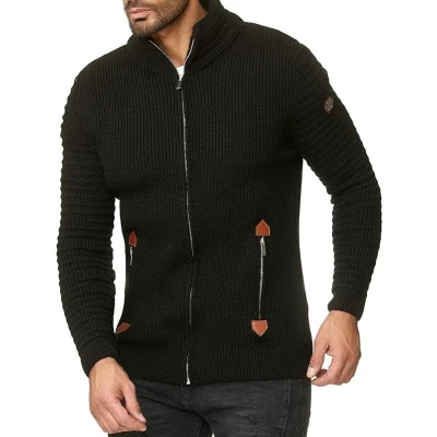 Afbeelding van Gebreid vest voor heren, cardigan met opstaande kraag, Basic Luxury