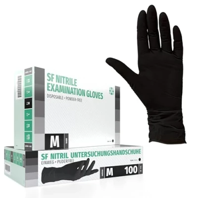 Afbeelding van Nitrilhandschoenen 100 stuks doos (M, zwart) wegwerphandschoenen, onderzoekshandschoenen, nitrilhandschoenen, poedervrij, zonder latex, niet steriel, latexvrij, black, disposible