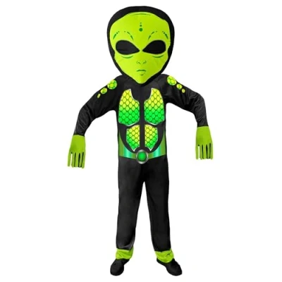 Afbeelding van Widmann Alien Kostuum Gifgroen Science Fiction Ruimtemonster Kind Groen, Zwart Maat 128 Carnavalskleding Verkleedkleding