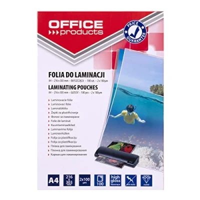 Afbeelding van OFFICE PRODUCTS 20325425 90 lamineerfolie A4, 2 x 100 micron, glanzend, stuks, transparant