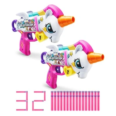 Afbeelding van XShot Blastercorn, Unicorn Blaster (2 blasters, 32 darts), Air Pocket Technology dart en dartopslag, outdoor speelgoed voor jongens meisjes, tieners volwassenen, bruine doos,