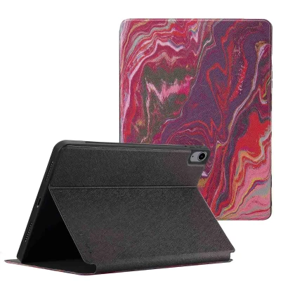 Afbeelding van iPad Air 11 inch (2024) M2 Hoes: Selencia Vivid Tablethoes Bookcase,Sleepcover Marble Plum Kunstleder Tablet Hoezen