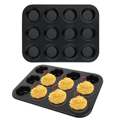 Afbeelding van 2 stuks 12 delige muffinvorm voor 24 muffinplaten, muffinbakvorm, bakvorm, anti aanbaklaag, inspiratie, mini muffinvorm, rond, bakplaat muffins cupcake, pan, set, muffin vormen, 35 x 26 3 cm