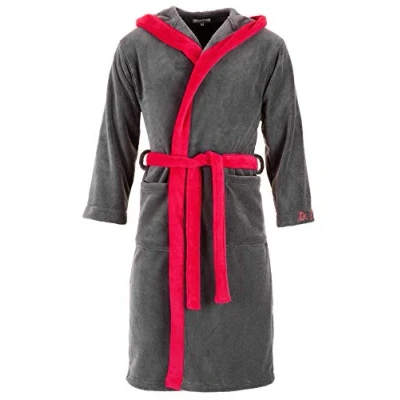 Afbeelding van Di Ficchiano Monza badjas met capuchon voor heren, pluizige ochtendjas, elegante microvezel nachtkleding, kimono keuze uit kleuren en maten S 5XL, badjas, Öko Tex standaard 100, Duif ecru, L