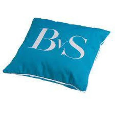 Afbeelding van Madison sierkussen 45x45 cm BvS aqua logo