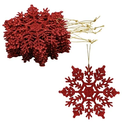 Afbeelding van Christmas Concepts® Pak 12 10cm Glitter Sneeuwvlok Hangende Decoraties Kerstversiering (Rood)