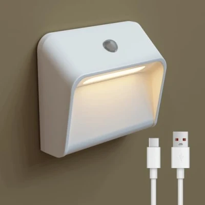Afbeelding van ACMHNC Nachtlampje met bewegingsmelder, werkt op batterijen, led batterij, wandlamp voor binnen, 3 modi, draadloos traplicht warmwit, slaapkamer, hal, badkamer, wit