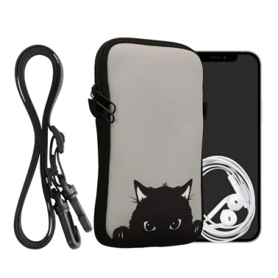 Afbeelding van kwmobile Tasje voor smartphones L 6,5&quot; Hoesje van neopreen in grijs / zwart Phone case met nekkoord design