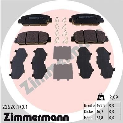 Afbeelding van ZIMMERMANN 22620.170.1 Remblokkenset met akoestische slijtagewaarschuwing Foto komt overeen de leveringsomvang HONDA: CR V (RW