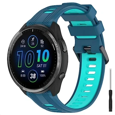 Afbeelding van GIOPUEY band compatibel met Garmin Forerunner 965/955/945/745, zachte TPU horlogeband, vervanging van de [kleurstiksels ontwerp] blauw/groen