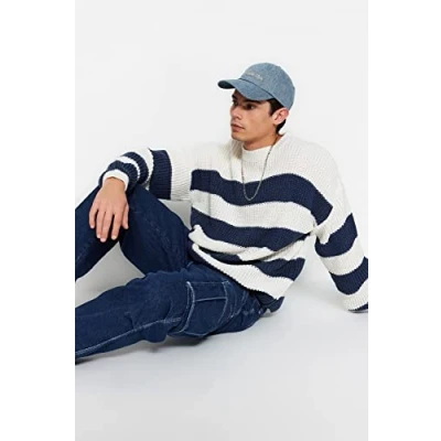 Afbeelding van Trendyol Man oversized basic gebreide trui met ronde hals, Indigo, L, L