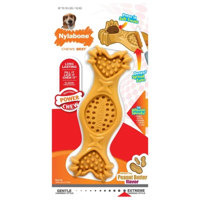 Afbeelding van Nylabone Extreme Chew Fill It Treat Toy Pindakaas Hondenspeelgoed 15x45x3 cm Geel M