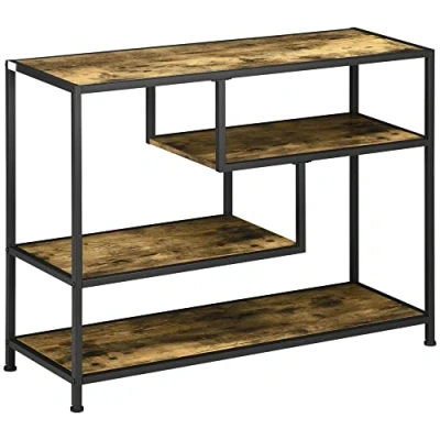 Afbeelding van HOMCOM Consoletafel, haltafel met 4 niveaus, stalen poten, bijzettafel, decoratieve tafel kantelbeveiliging voor hal, woonkamer, bruin, 99,6 x 33,6 74 cm