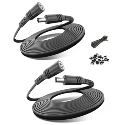Afbeelding van Basesailor DC Verleng Kabel 6M 2Pack, 5,5 mm x 2,1 12V Voeding Uitbreiding Flat Cable, 5521 Socket to Plug Connector Power Cable voor CCTV Bewakingscamera 7, Netwerk Camera 8, DVR&#039;s 24 Volt