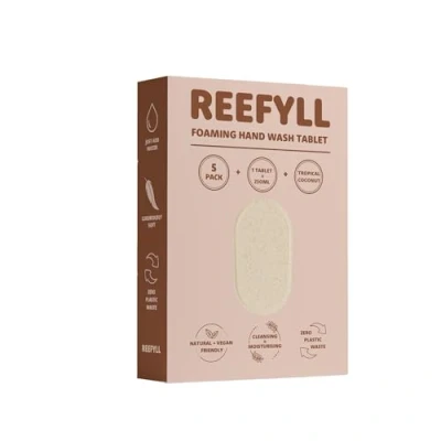 Afbeelding van Reefyll Foaming Hand Soap Refill Tablets Dissolvable Plastic Free Wash Pods Just Add Water Tropical Coconut Scent 5
