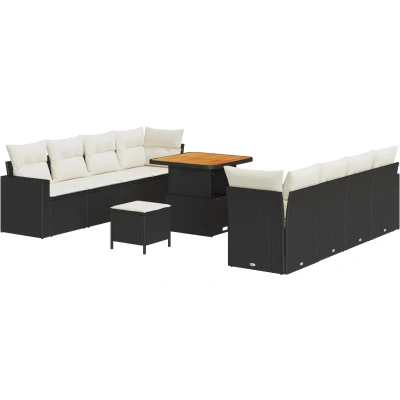 Afbeelding van vidaXL 11 delige Tuin Sofa Set met Kussens Zwart Poly Riet Acacia