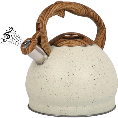 Afbeelding van Belle Vous Beige Texture Whistling Tea Kettle 3L Pot for Stovetop/Induction Hob Stainless Steel Hot Water Camping Teapot Tea/Coffee