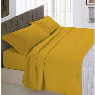 Afbeelding van Max Color Beddengoed set (plat 240x300, hoeslaken 170x200cm+2 kussenslopen 50x80cm), mosterd, DOUBLE