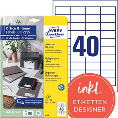Afbeelding van Avery Etiket Zweckform 48 5x25 4mm wit perm. 40 labels 10 vel