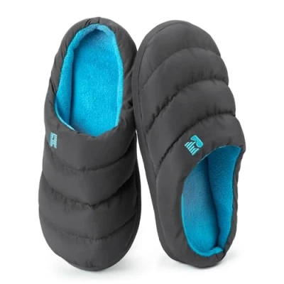 Afbeelding van RockDove Heren Camping Memory Foam Down Slipper, Donkergrijs/blauw, 11 12, 12