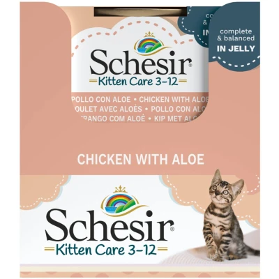 Afbeelding van 14x Schesir Kattenvoer Kitten 3 12 Kip Aloe in Gelei 85 gr