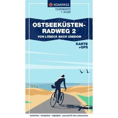 Afbeelding van KOMPASS Fahrrad Tourenkarte Ostseeküstenradweg 2, von Lübeck bis Usedom 1:50.000: GPX Datei zum Download, Leporello Karte, reiß und wetterfest: 7031