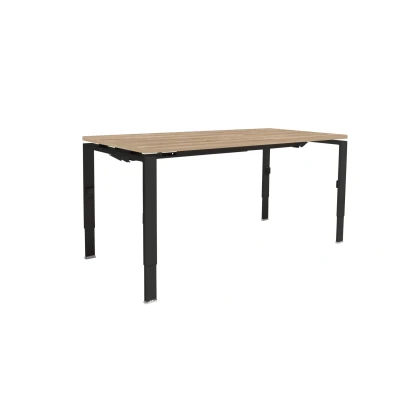 Afbeelding van Linesto N4 bureau, hoogte instelbaar (65 85cm) met 140x80cm Honey Castello zwevend 25mm blad en zwart (RAL9005) vierpoot N frame (poot rechthoekig 66 x 26 mm.), (met geïntegreerde kabelgoot)